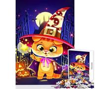 Rompecabezas para Adolescentes 1000 Piezas diseño de Gato Bruja Halloween ilustración Juguete decoración de Pared Obra de Arte Regalo Juego Familiar interacción Entre Padres e Hijos tamaño 50x75cm