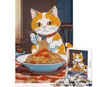 Rompecabezas para Adolescentes 1000 Piezas diseño de Gato Ramen japonés Juguete para decoración de Pared Obra de Arte Regalo Juego Familiar interacción Entre Padres e Hijos tamaño 50x75cm