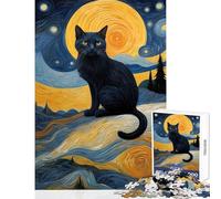 Rompecabezas para Adolescentes 1000 Piezas diseño de Gato Van Gogh Juguete para decoración de Pared Obra de Arte Regalo Juego Familiar interacción Entre Padres e Hijos tamaño 50x75cm