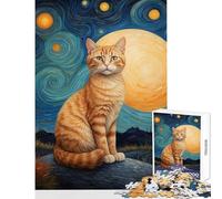 Rompecabezas para Adolescentes 1000 Piezas diseño de Gato Van Gogh Juguete para decoración de Pared Obra de Arte Regalo Juego Familiar interacción Entre Padres e Hijos tamaño 38x52cm