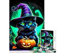Rompecabezas para Adolescentes 1000 Piezas diseño de Gato y Bruja de Halloween Ideal para Decorar el hogar Regalo Divertido Juego práctico interacción Entre Padres e Hijos tamaño 50x75cm