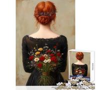 Rompecabezas para Adolescentes 1000 Piezas diseño de Mujer con Flores Juguete para Pintar decoración de Pared Regalo de Amigo Secreto Juego Imposible Potencia el Amor Entre Parejas tamaño 38x52cm