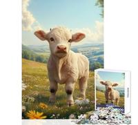 Rompecabezas para Adolescentes 1000 Piezas diseño de Ternero Blanco en un Prado Ideal para Decorar la Pared Amigo Secreto Ideal como Juego Imposible para fomentar el Amor