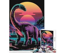 Rompecabezas para Adolescentes 1000 Piezas diseño Retro de Dinosaurios Vaporwave y Atardecer Educativo Ideal para Parejas tamaño 50x75cm