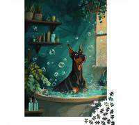 Rompecabezas para Adolescentes 1000 Piezas Doberman Dog Bath Time-1 Rompecabezas para Adultos Juego De Ingenio Difícil Difícil Regalos para Reducir El Estrés 70x50cm/1000pcs
