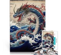Rompecabezas para Adolescentes 1000 Piezas Dragón Frente a Kanagawa Juguetes para aliviar el estrés Mejorar el Amor Entre Parejas 38x26cm