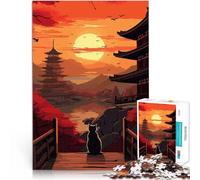 Rompecabezas para Adolescentes 1000 Piezas El Gato de la Noche de Luna de Japón Juego desafiante Lista de Deseos con Papá Noel 38x26cm
