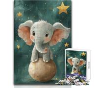 Rompecabezas para Adolescentes, 1000 Piezas, Elefante sobre una Pelota con Estrellas, Divertido y Tranquilo Juguete de Manualidades con Bordes precisos de Primera Calidad, tamaño 38x52cm