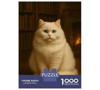 Rompecabezas para Adolescentes 1000 Piezas Elegant White Cat by Fireplace Rompecabezas para Adultos Juegos De Relajación Corte De Precisión Oferta como Regalo para Toda La Familia 70x50cm/1000pcs