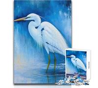 Rompecabezas para Adolescentes, 1000 Piezas, Elegante Garza Blanca en Pintura Azul, Juguete Intelectual, Juguete difícil, decoración de Pared, tamaño 38x26cm