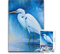 Rompecabezas para Adolescentes, 1000 Piezas, Elegante Garza Blanca en Pintura Azul, Juguete Intelectual, Juguete difícil, decoración de Pared, tamaño 50x75cm
