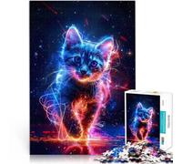 Rompecabezas para Adolescentes 1000 Piezas Elegante Rugido de Gato neón Desafiante Difícil Decoración hogar 38x26cm