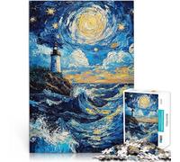 Rompecabezas para Adolescentes 1000 Piezas Faro bajo el Cielo Estrellado Juego Intelectual Trato como Regalo para Toda la Familia 75x50cm