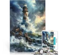 Rompecabezas para Adolescentes 1000 Piezas Faro en la tormenta Matar el Tiempo en Vacaciones en casa Decoración 38x26cm