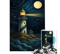 Rompecabezas para Adolescentes 1000 Piezas Faro Nocturno con Luna Llena Juguetes adictivos para Cultivar la Paciencia Juego de ingenio Difícil Regalos de cumpleaños tamaño 38x52cm