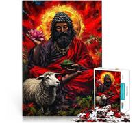 Rompecabezas para Adolescentes 1000 Piezas Figura Espiritual con Loto y Oveja Desafiante Difícil Regalo para cumpleaños 38x26cm