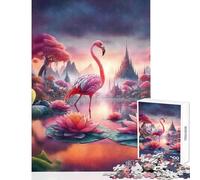 Rompecabezas para Adolescentes 1000 Piezas Flamenco Rosa con lotos Juguetes de Bricolaje Regalo de cumpleaños Juegos educativos Adecuado para decoración de Escritorio tamaño 38x52cm