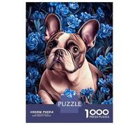 Rompecabezas para Adolescentes 1000 Piezas French Bulldog in Blue Flowers Rompecabezas para Adultos Juegos Familiares Análisis Y Lógica para Cumpleaños, Navidad 52x38cm/1000pcs