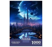 Rompecabezas para Adolescentes 1000 Piezas Futuristic City Moon Night Rompecabezas para Adultos Juegos Relajantes Mejora La Memoria Difícil Y Desafiante 38x26cm/1000pcs