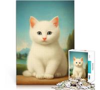 Rompecabezas para Adolescentes 1000 Piezas Gatito Blanco Esponjoso Competición de Velocidad de Manos Regalos de cumpleaños 75x50cm