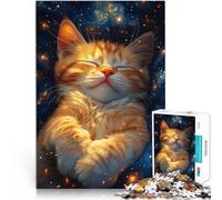 Rompecabezas para Adolescentes 1000 Piezas Gatito durmiendo en el Espacio Difícil y desafío Trato como Regalo para Toda la Familia 38x26cm