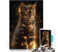 Rompecabezas para Adolescentes 1000 Piezas Gato Bengalí con Brillo Dorado - Arte Felino Místico - Retrato de Gato Encantado Juego Intelectual Ideas de Regalos 52x38cm