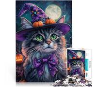 Rompecabezas para Adolescentes 1000 Piezas Gato Brujo de Halloween Juguetes de Entretenimiento Familiar Lista de Deseos con Papá Noel 50x70cm