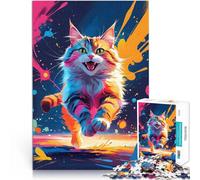 Rompecabezas para Adolescentes 1000 Piezas Gato Colorido Corriendo Juegos educativos Decoración del hogar Regalo Divertido 75x50cm
