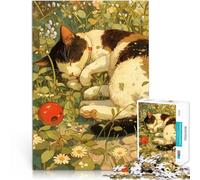 Rompecabezas para Adolescentes 1000 Piezas Gato durmiendo Entre Flores Juego desafiante con Piezas de Formas aleatorias Que se entrelazan Completamente 75x50cm