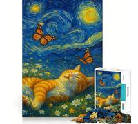 Rompecabezas para Adolescentes 1000 Piezas Gato en un Campo Estrellado Corte preciso Divertido Juego Creativo para el Cerebro Relajante Tiempo de diversión Regalo de Arte navideño (50x75cm)