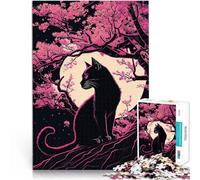 Rompecabezas para Adolescentes 1000 Piezas Gato Flor de Cerezo japonés Juego práctico Decoración de Pared cumpleaños y Navidad 52x38cm