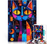 Rompecabezas para Adolescentes 1000 Piezas Gato geométrico expresionista: Arte felino Abstracto Vibrante Juego Educativo Familiar Mejorar la Memoria 52x38cm