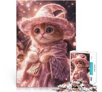 Rompecabezas para Adolescentes 1000 Piezas Gato Mago en Rosa Juguete de desafío de Juego Educativo Juego de desafío único 38x26cm