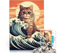 Rompecabezas para Adolescentes 1000 Piezas Gato Montando una Ola para el Juguete de desafío de Juego Educativo Mejorar la Memoria 52x38cm