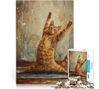 Rompecabezas para Adolescentes 1000 Piezas Gato Naranja estirándose Matar el Tiempo en Vacaciones en casa Obra de Arte 52x38cm