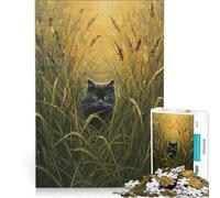 Rompecabezas para Adolescentes: 1000 Piezas Gato Negro en la Hierba Alta Juego Relajante Interacción Entre Padres e Hijos Regalos de cumpleaños y únicos 38x26cm