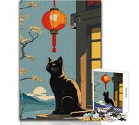 Rompecabezas para Adolescentes, 1000 Piezas, Gato Negro, Linterna Japonesa, Juego de desafío único, desafío difícil, Regalos de cumpleaños, tamaño 38x52cm