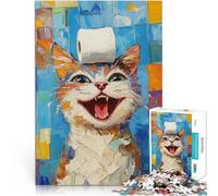 Rompecabezas para Adolescentes 1000 Piezas Gato riendo con Papel higiénico para divertirse en Familia Decoración del hogar 52x38cm