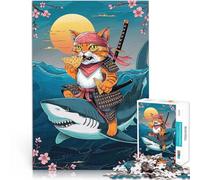 Rompecabezas para Adolescentes 1000 Piezas Gato samurái japonés Juegos Divertidos para la Familia Mejorar el Amor Entre Parejas 38x26cm