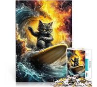 Rompecabezas para Adolescentes 1000 Piezas Gato Surfista de Olas cósmicas Juego práctico Cada Pieza es única: un desafiante y Divertido Juego Familiar 50x70cm