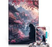 Rompecabezas para Adolescentes 1000 Piezas Gatos en Flor de Cerezo en Japón Juegos Juguetes Regalo Regalo de Obra de Arte 38x26cm