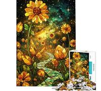 Rompecabezas para Adolescentes 1000 Piezas Girasol Galaxia de vidrieras Rompecabezas para Adolescentes Juegos Divertidos Corte de precisión cumpleaños (tamaño 50x75cm)