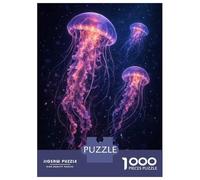 Rompecabezas para Adolescentes 1000 Piezas Glowing Jellyfish in Deep Space Poster, Picture, Metal Print, Paint by Candy Stonee Rompecabezas para Adultos Juguete Decoración De Pared Corte De Precisión