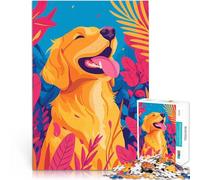 Rompecabezas para Adolescentes 1000 Piezas Golden Retriever en la Naturaleza florece Arte Minimalista Juego Familiar para y Regalo Divertido 52x38cm