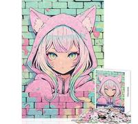 Rompecabezas para Adolescentes 1000 Piezas Grafiti Nekomimi Pastel Juguete Educativo Regalo para cumpleaños Juegos Divertidos con póster a Juego y Hoja de Trivia tamaño 50x75cm