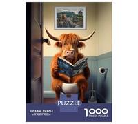Rompecabezas para Adolescentes 1000 Piezas Highland Cow on The Toilet Rompecabezas para Adultos Juguetes Antiestrés Patrón De Montaje Oferta como Regalo para Toda La Familia 52x38cm/1000pcs