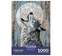 Rompecabezas para Adolescentes 1000 Piezas Howling Wolf Under The Moon Art Minimal Wild Animal Print Rompecabezas para Adultos Juegos De Relajación Corte De Precisión Oferta como Regalo para Toda La