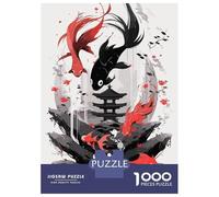 Rompecabezas para Adolescentes 1000 Piezas Japanese Red Black Koi Rompecabezas para Adultos Juguetes Antiestrés Patrón De Montaje Oferta como Regalo para Toda La Familia 52x38cm/1000pcs