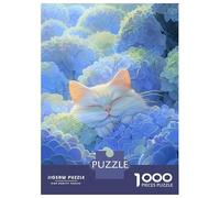 Rompecabezas para Adolescentes 1000 Piezas Kitty Sleep in Hydrangeas Rompecabezas para Adultos Juguete Decoración De Pared Corte De Precisión Ayuda A Ejercitar El Cerebro 70x50cm/1000pcs