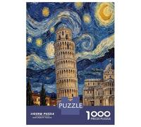 Rompecabezas para Adolescentes 1000 Piezas Leaning Tower of Pisa in Starry Night Style Rompecabezas para Adultos Juegos Relajantes Análisis Y Lógica para Cumpleaños, Navidad 38x26cm/1000pcs